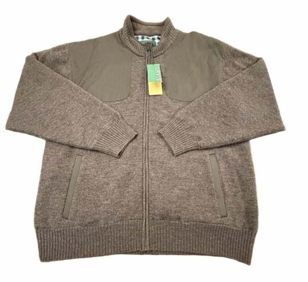 Orvis Full Zip Wool Sweater With Shoulder Patches NWT